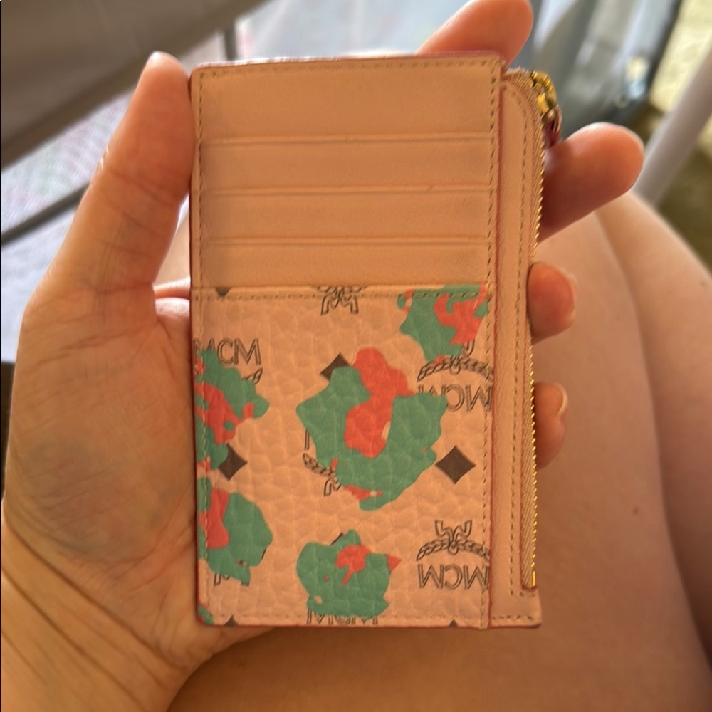 **with strap and box—MCM Pink and Teal Card Holder
